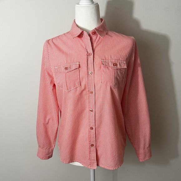 Laura Scott Women's Button Up Shirt S Pink Gingham Check Roll Tab Long Sleeve - Picture 2 of 7